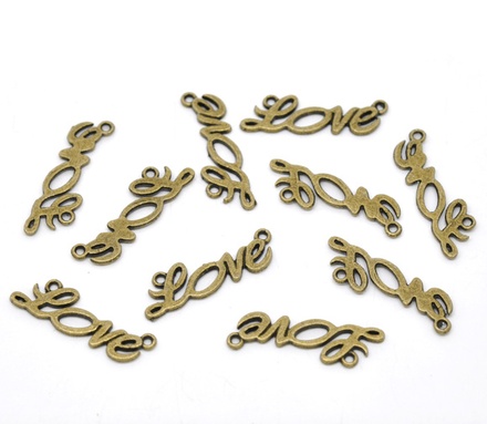 Металлическое украшение/подвеска  "love", 33x10мм, античная бронза, 1 шт.