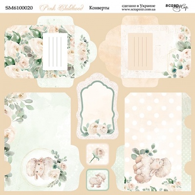 Аркуш двостороннього паперу для скрапбукінгу від Scrapmir - Конверти - Pink Childhood, 20 x20cм
