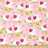 Тканина 100% бавовна - Голуби з сердечками на рожевому, 45x55см