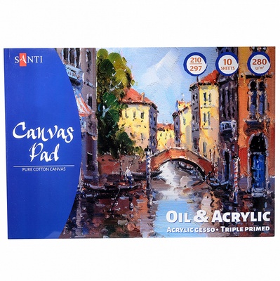 Полотно бавовняне в альбомі для ескізів TM Santi для масла та акрилу, 280 г/м², А4, 10 аркушів