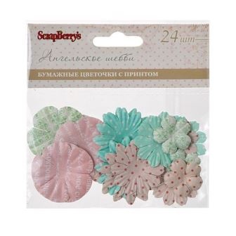 Набір паперових квіточок: 25мм, 30мм, 38мм, ангельське шеббі, 24шт.