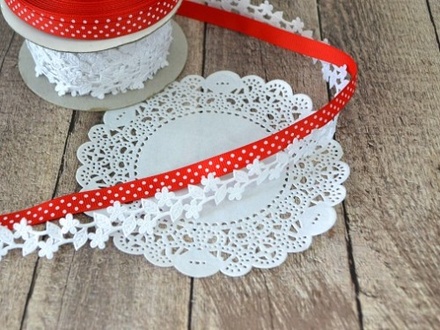 Набор декоративных ленточек. "Полька". Бело-красный, 1м, 2м