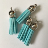 Подвеска - Кисточка из замши с серебристым наконечником, 35х10 мм, цвет аквамарин