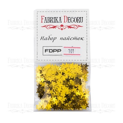 Набір паєток - 101, розмір 7 мм, великі зірки, колір золото, ТМ Фабрика Декору
