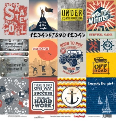 Папір для скрапбукінгу від ScrapBerryʼs - чоловічий відпочинок - Картка 1, 30, 5x30,5см, 190 г/м², двосторонній, 1 аркуш