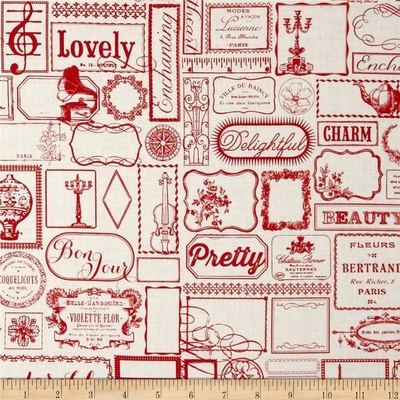 Ткань 100% хлопок - Тэги красные, 45х55 см