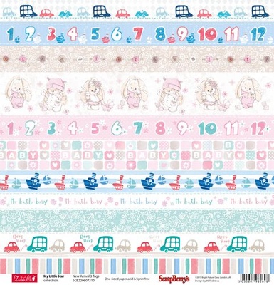 Бумага для скрапбукинга от ScrapBerry's - Зайка Ми Малыши - Полоски, 30,5х30,5 см, 190 гр/м, односторонняя
