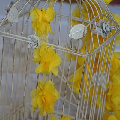 Стрічка з квітами із шифону, колір жовтий, 6 цвіт