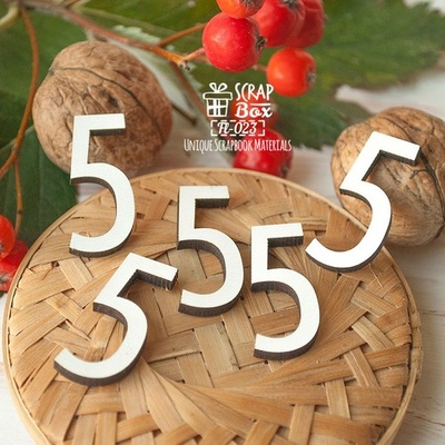 Деревʼяні фішкиScrapBox - Набір цифр 5 (5шт.) Fl-023