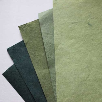 Набор тутовой бумаги #11, оттенки зеленого, 5 листов, формат А4