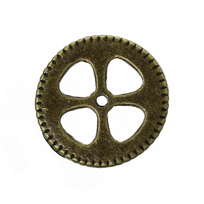 Металлическая шестеренка, цвет античная бронза, диаметр 15 мм, 1 шт.