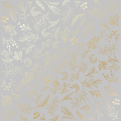 Аркуш одностороннього паперу з фольгуванням, дизайн Golden Branches Gray, 30,5см х 30,5см, ТМ Фабрика Декору