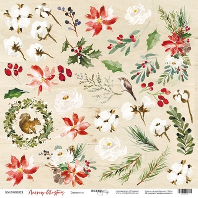 Аркуш одностороннього паперу для вирізання від Scrapmir - Елементи - Merry Christmas, 30x30см