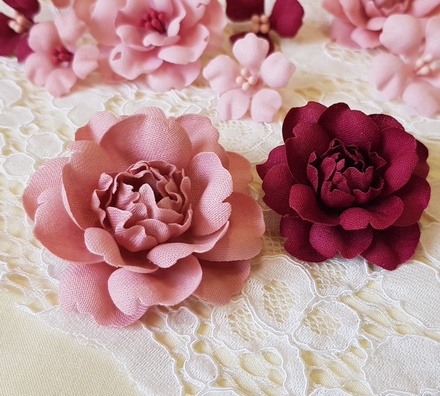 Набір квітів з тканини, рожево-вишневий, 2,5см - 5см (18 шт.)