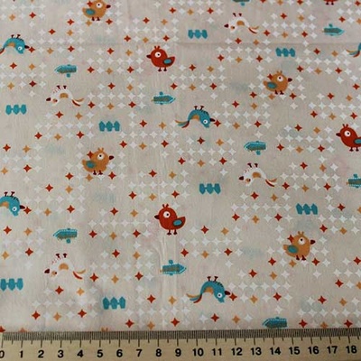 Бавовна, бірюзові і помаранчеві пташки на бежевому фоні 50x40см