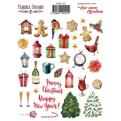 Набір наліпок (стікерів) 34 шт. Our warm Christmas 141, ТМ Фабрика Декору