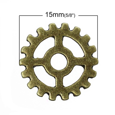 Металева шестерня, колір антична бронза, діаметр 15 мм, 1 шт.
