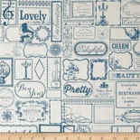 Тканина 100% бавовна - Теги блакитні, 45x55см