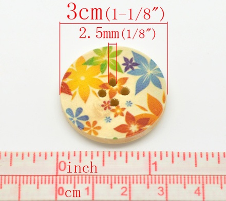 Дерев’яний ґудзик Multicolor Flower Pattern B15464, діаметр 3 см, 1 шт.