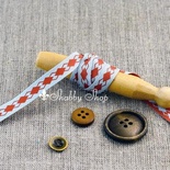 Стрічка American Crafts двосторонній у ромбики, синьо - цегляна, ширина 9,5мм, 90 см