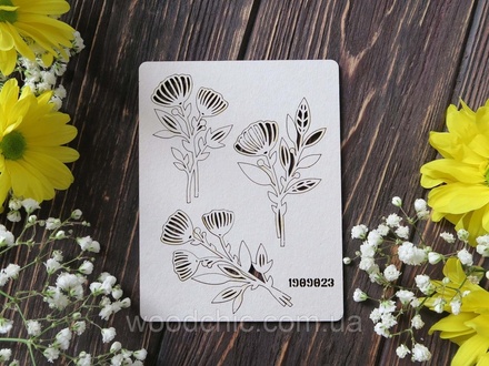 Чипборд набір букетики листяні від WOODchic, 4, 4x7 см