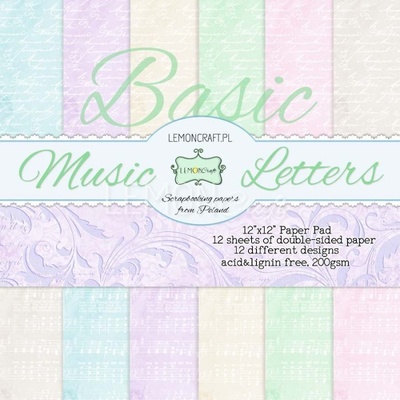Набор скрапбумаги LemonCraft - Music Letters Basic, фоновые дизайны, 30х30 см, с бонусом
