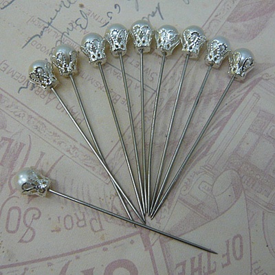 Декоративная булавка, цвет бежевый, 1 шт.