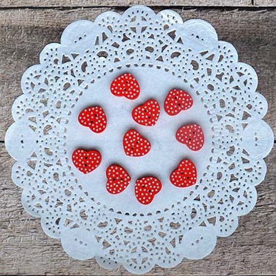 Красное сердце, пуговица, материал дерево, размер 15 мм, 10 шт.