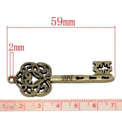 Металлическое украшение/подвеска "Ключ", 59х21мм, античная бронза, 1 шт.