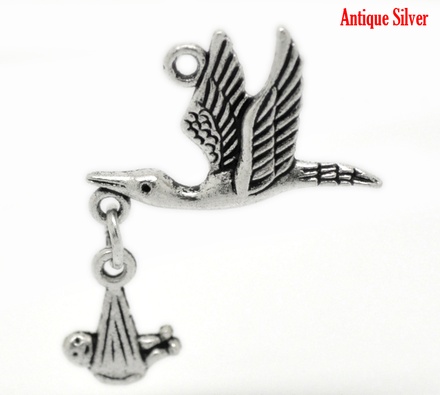 Металева прикраса/ підвіска "Політ лелеки", античне срібло, 1 шт.