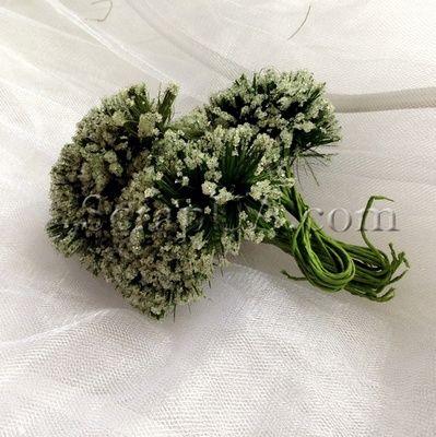 Гілочки декоративні з квітами-кульками у цукровій присипці, колір кремовий, пучок з 12 штук