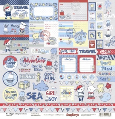 Папір для скрапбукінгу від ScrapBerryʼs - Морські пригоди - Картка 1, 30, 5x30,5см г/м², двосторонній, 1 аркуш АНГЛ
