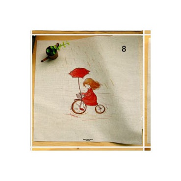Картинки на льне - Девочка на велосипеде с зонтом, арт.0149 - №8, 30х30 см