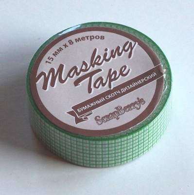 Бумажный скотч с принтом ЗЕЛЕНАЯ КЛЕТКА, ширина 15 мм, длина 8 м