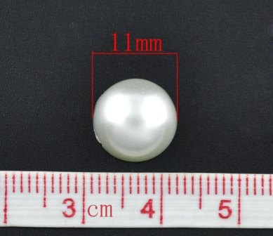 Напівнамистини, імітація перлинок, 11 мм, колір молочний, 10 шт.