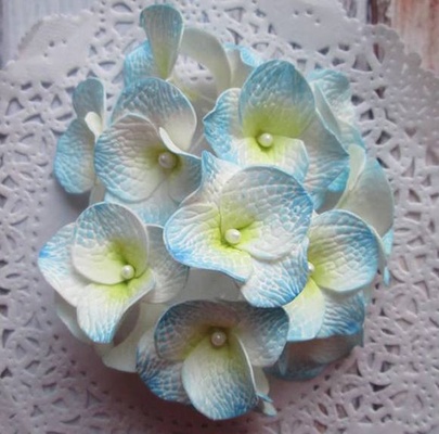 Гортензії з фоамірану, діаметр 35 мм, білий з голубим, 5шт.