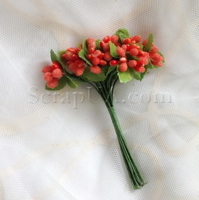 Гілочки декоративні з ягодами, колір помаранчевий, 1 пучок з 10 штук