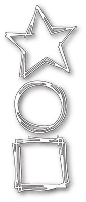 Нож от Poppystamps - Scribble Trio craft die - Звезда - Круг - Квадрат 