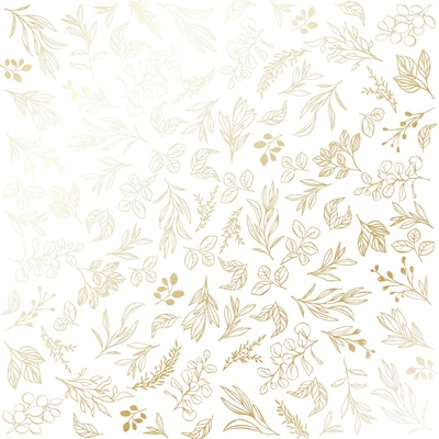 Аркуш одностороннього паперу з фольгуванням, дизайн Golden Branches White, 30,5см х 30,5см, ТМ Фабрика Декору