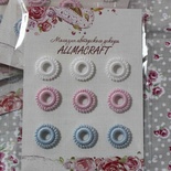 Декоративные вязаные колечки - в наборе от Allmacraft, белый, розовый, голубой, 9 шт.