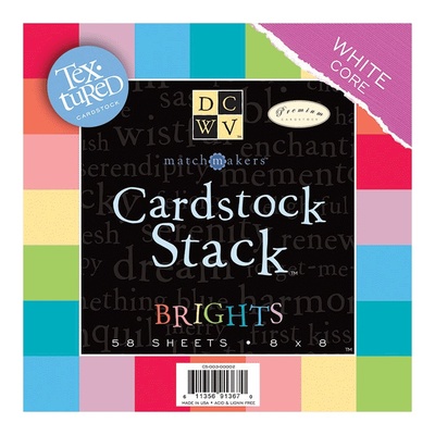 Набір кардстоку DCWV Brights White Core, 20x20см, 58 аркушів, текстурна поверхня, білий внутрішній шар (CS - 003 - 00002)