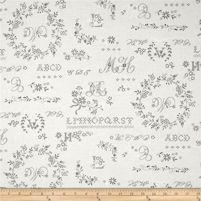Ткань 100% хлопок - Узоры с вензелями на кремово-сером, 45х55 см