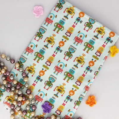 Хлопок, Роботы-лампочки на голубом фоне, 45х55см