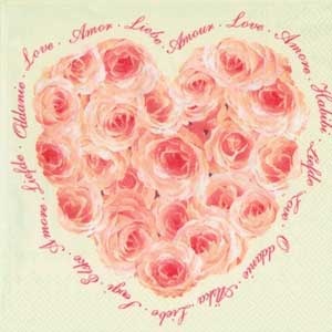 Серветка для декупажу "Серце з троянд", колір фону: кремовий, розмір: 33x33 см