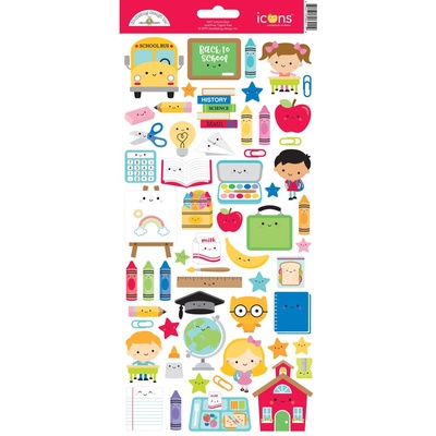 Наліпки від Doodlebug - Cardstock Stickers 6"X13" - School Days Icons