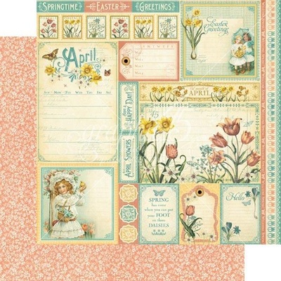 ЦЕНА СНИЖЕНА! Лист бумаги Graphic 45 - Time to Flourish - April Cut Apart, размер 30х30 см, двусторонняя