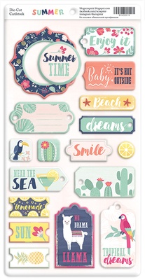 Набір фігур з чіпборду Scrapmir Summer (Summer). Розміри: товщиною 1,5м з принтом англійською, 18 баг.