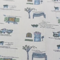 Лен с хлопком Скамейка- голубой, размер:50х70см