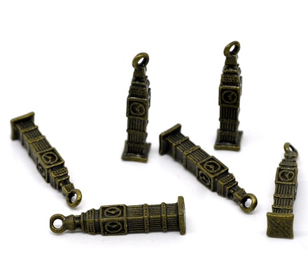 Металлическое украшение "Big Ben", античная бронза, размер 25х5 мм, 1 шт.