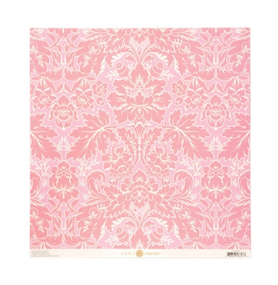 Лист односторонней скрапбумаги c тиснением от Anna Griffin Paper - Olivia Embosed Acanthus Pink, 30 x 30